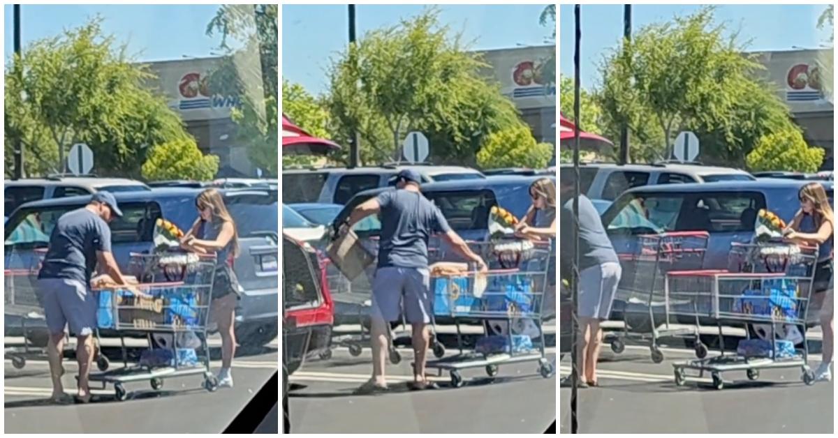 tiktok user @jpwhite14 films couple unloading groceries