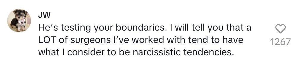 Comment on video of woman detailing first date with surgeon who pretended to push her into the lake.