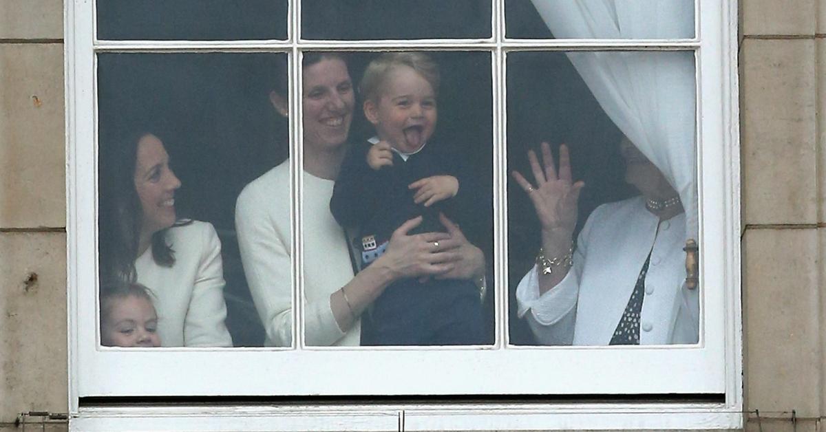 Prince George is held by his nanny Maria Teresa Turrion Borrallo at Buckingham Palace in 2015.