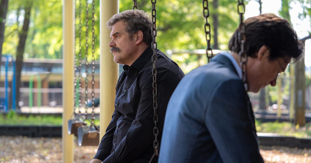 Clark and Floyd on swings in 'DTF: St .Louis'.