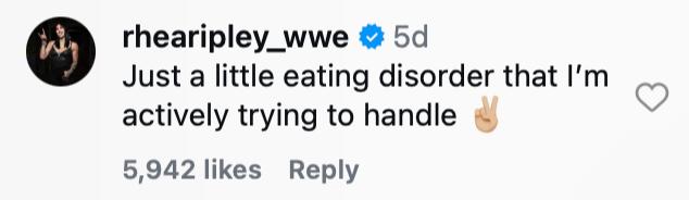 Rhea Ripley addresses her weight loss on Instagram.