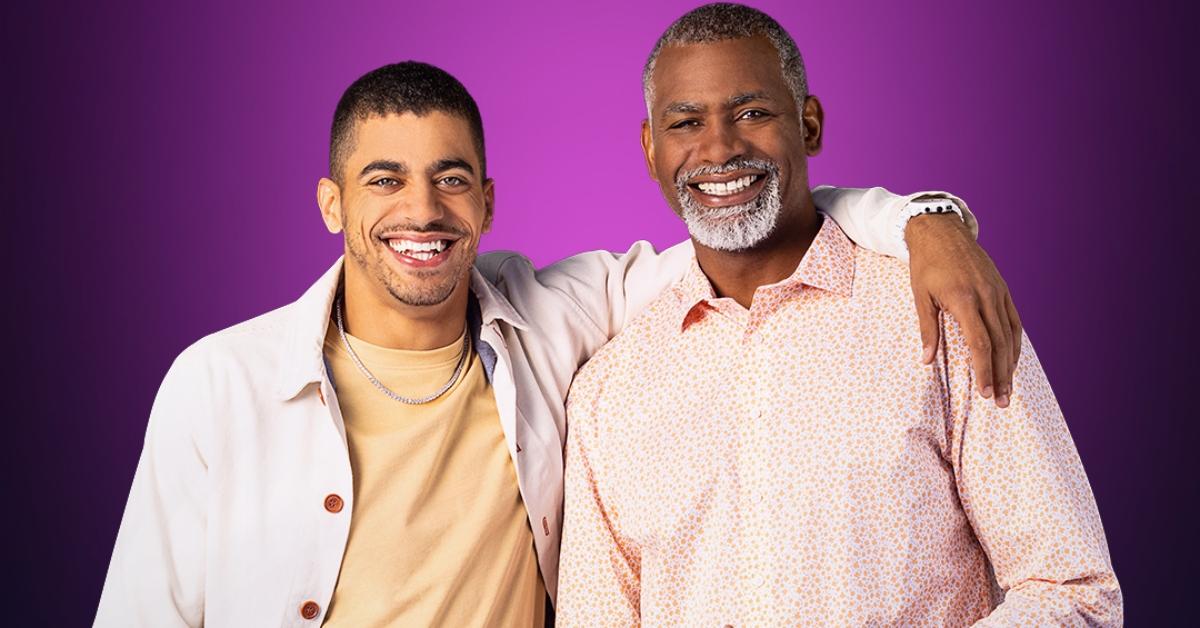 Christopher and Michael from MILF Manor in front of a purple background