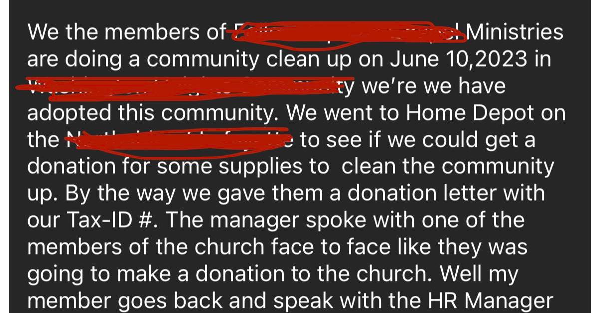 Church Tries "Canceling" Home Depot for Not Donating to Event