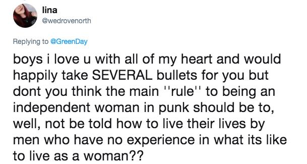 green day rebellious women tweet