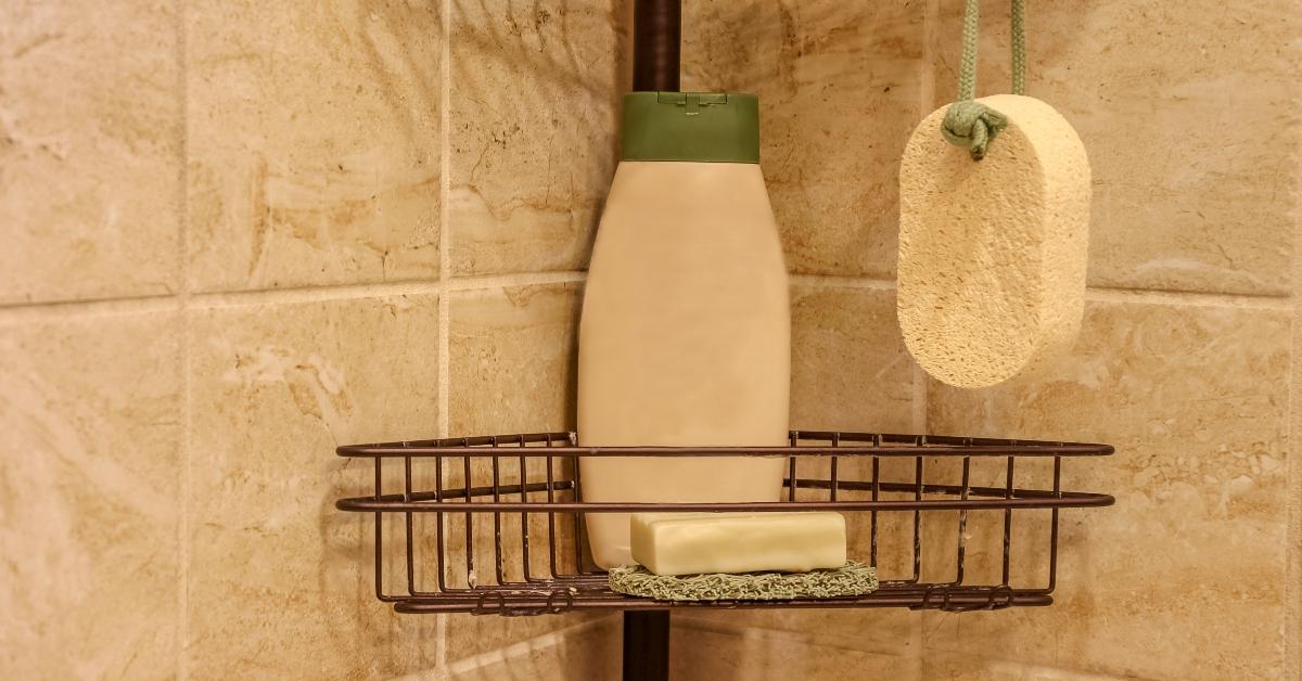 shampoo bottle and soap in the shower