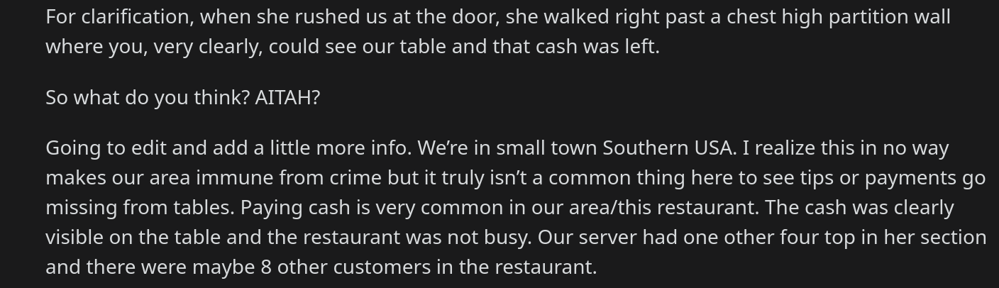 server dine and dash accusation loses  tip