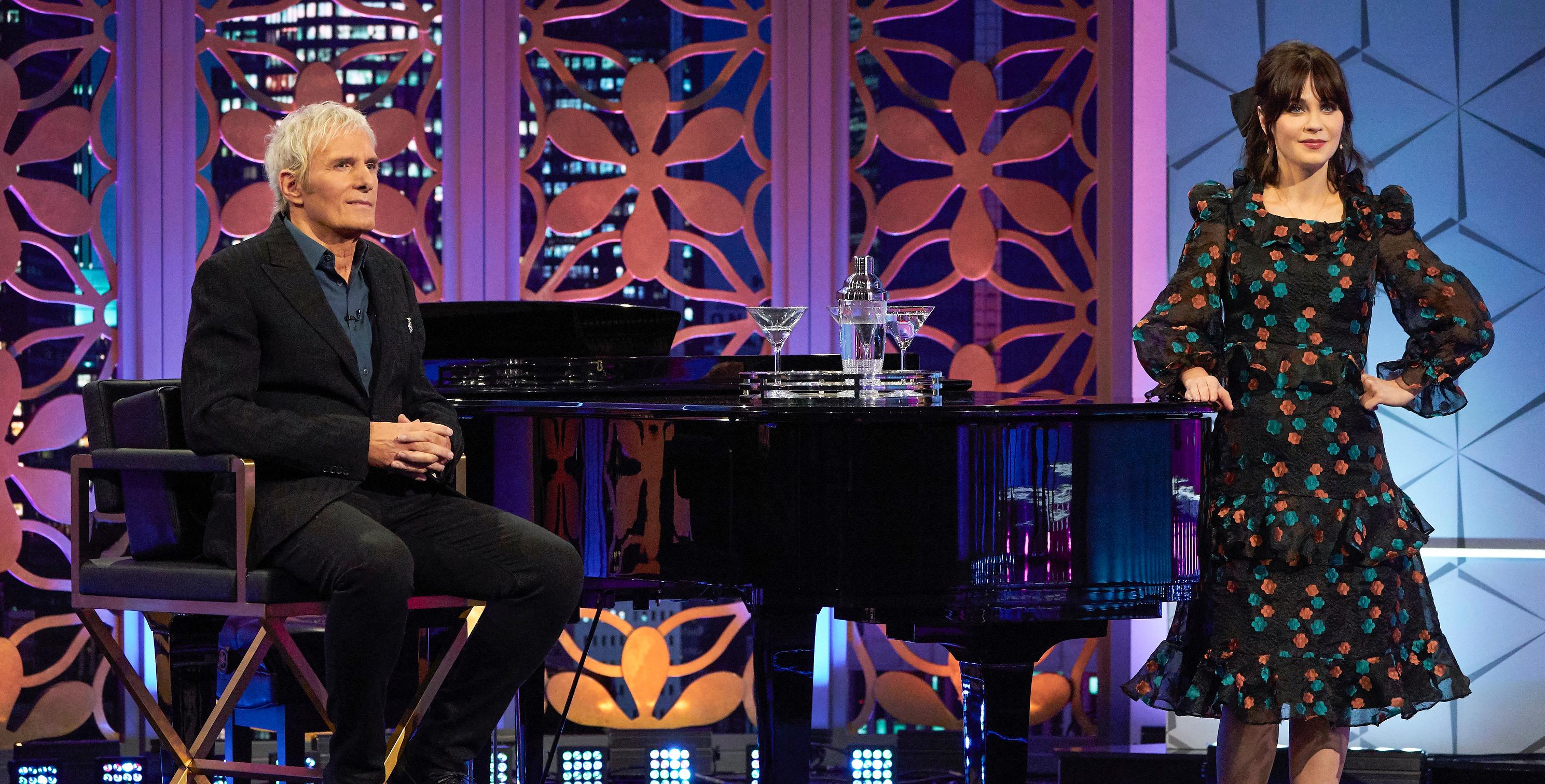 Michael Bolton and Zooey Deschanel in 'The Celebrity Dating Game' 2021