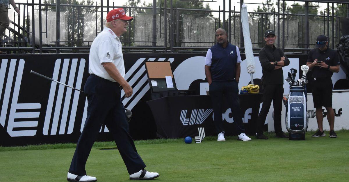 Donald Trump at a LIV pro-am golf tournament in 2023. 
