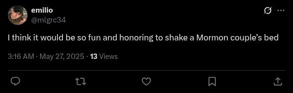 Post on X about shaking a Mormon bed