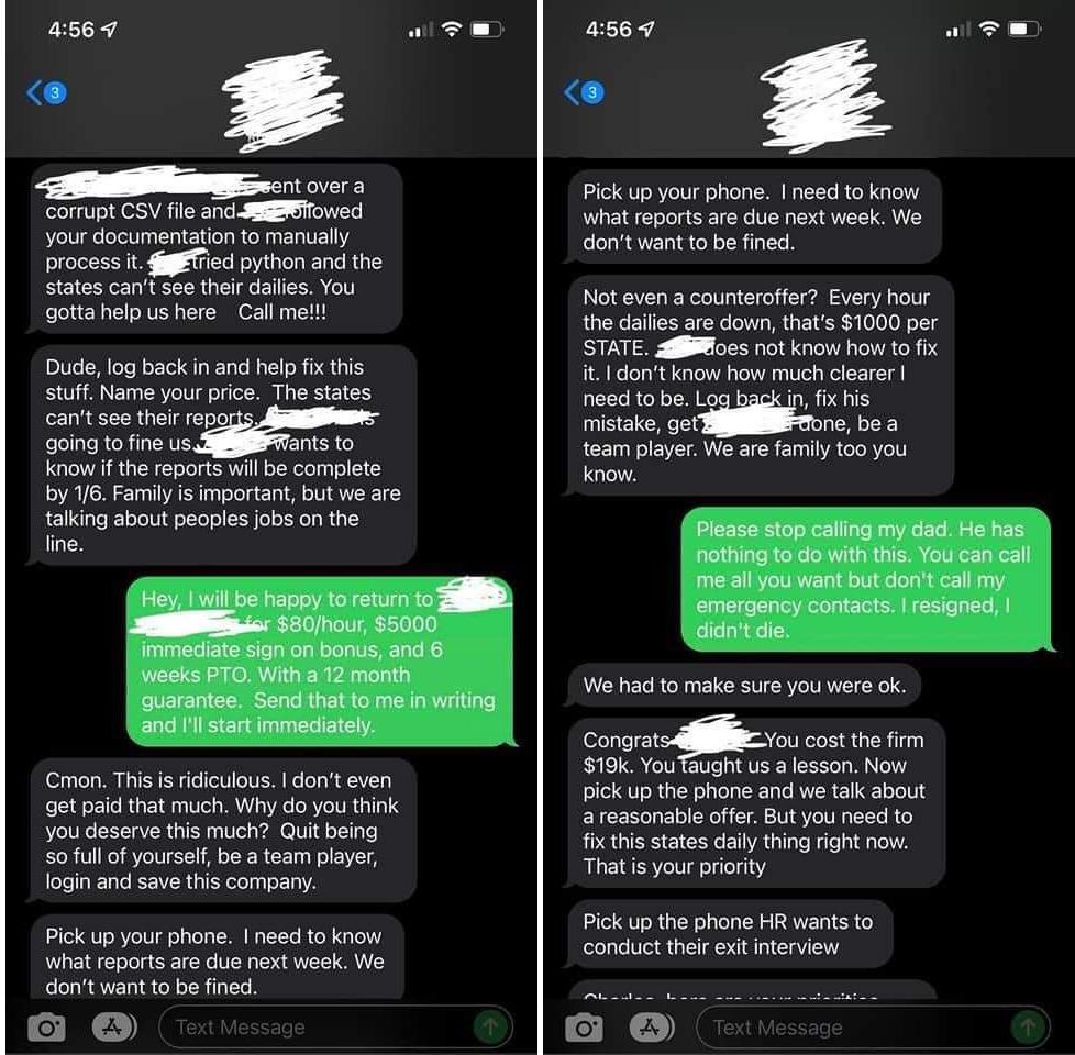 Boss Rage Texts at Employee Who Quit Job via Email
