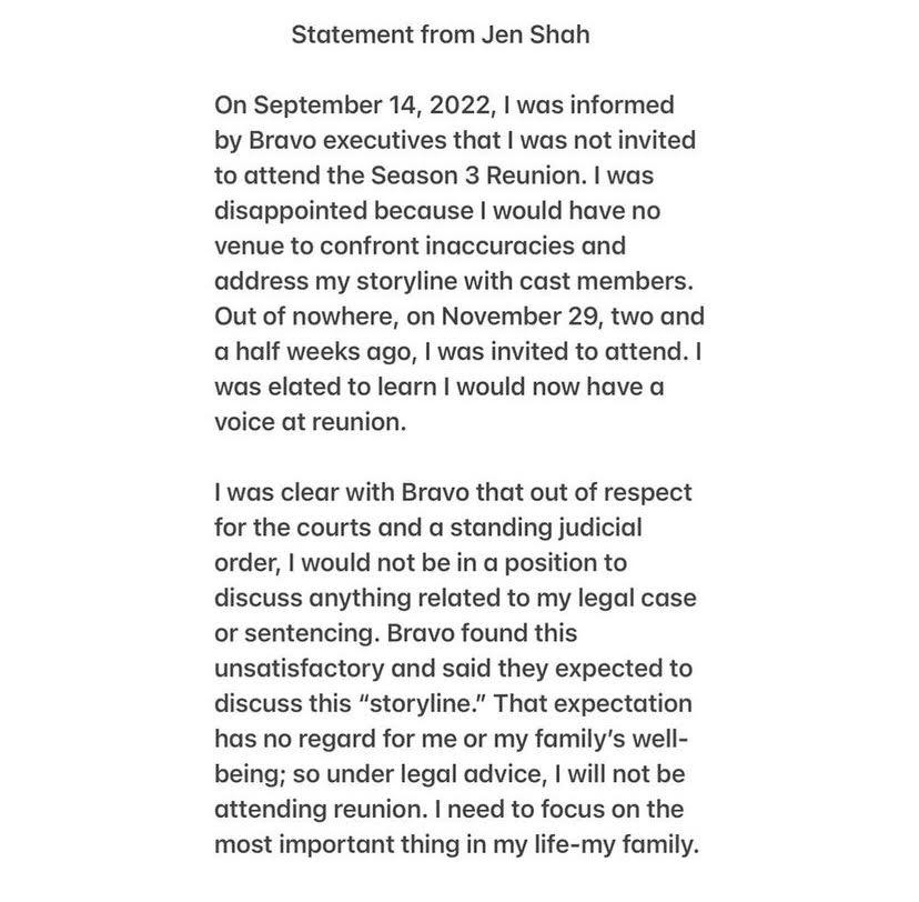 Jen Shah statement