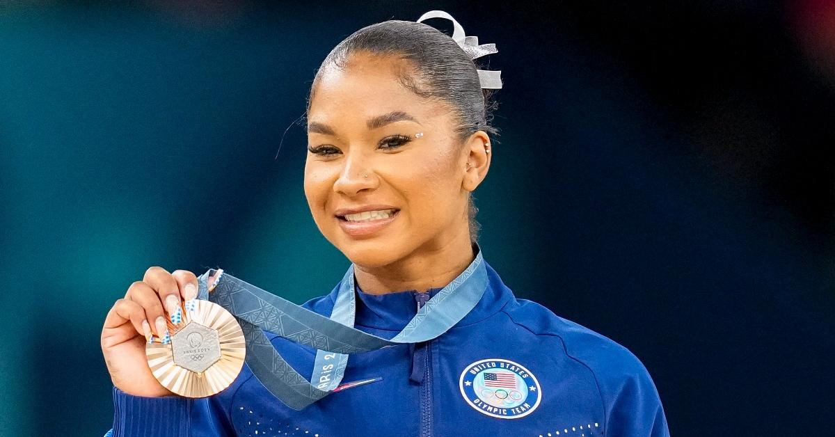 Jordan Chiles of USA celebrates during the Women's Artistic Gymnastics Floor Exercise