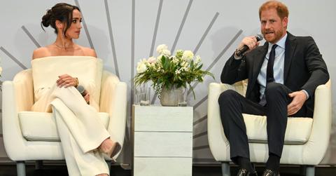 Meghan, Duchess of Sussex and Prince Harry, Duke of Sussex speak onstage at The Archewell Foundation Parents’ Summit: Mental Wellness in the Digital Age during Project Healthy Minds' World Mental Health Day Festival 2023