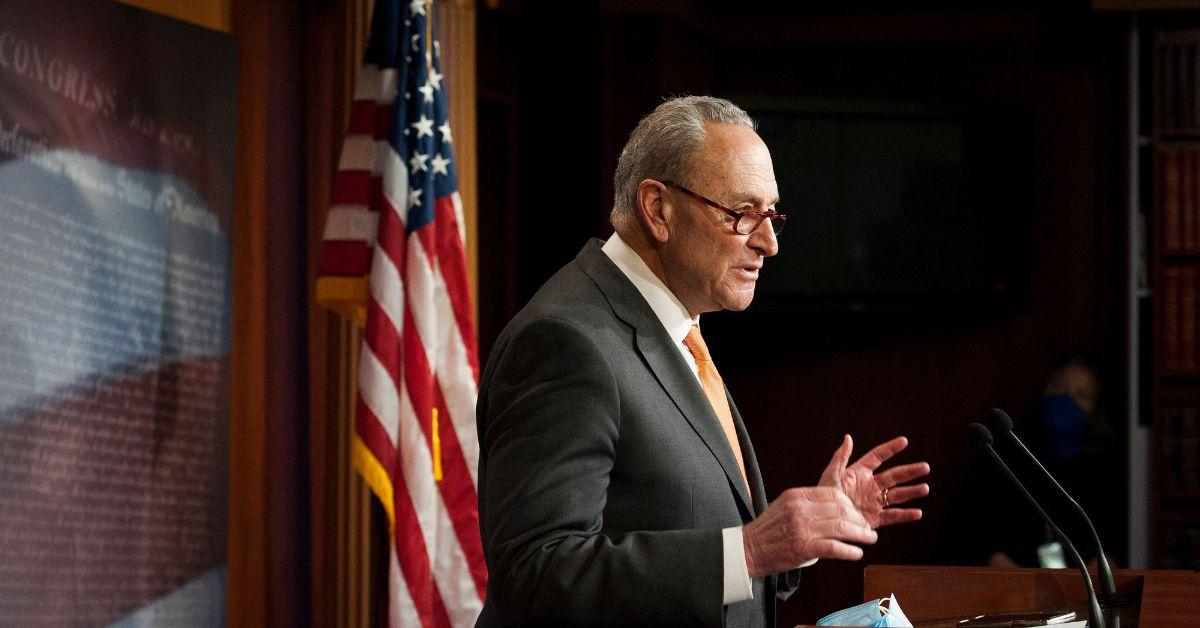 Chuck Schumer speaking at a press conference.