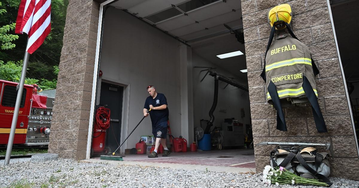 Corey Comperatore's jacket hangs in front of the firestation where he volunteered