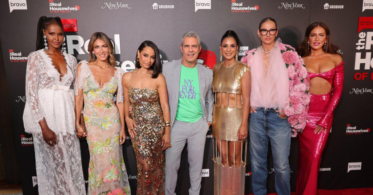 (l-r): Ubah Hassan, Erin Lichy, Sai De Silva, Andy Cohen, Jessel Taank, Jenna Lyons, and Brynn Whitfield at the 'RHONY' Season premiere party.