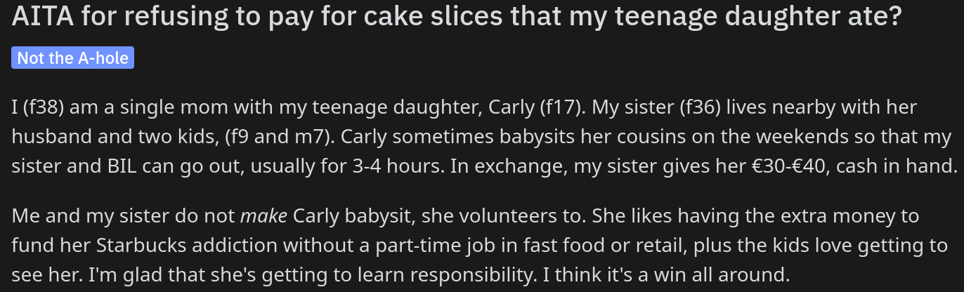 Won’t Pay Cake Daughter Ate Babysitting