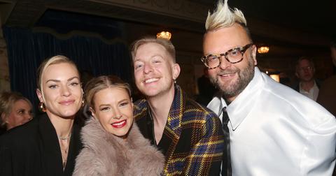 Dayna Kathan, Ariana Madix, Logan Cochran, and Brad Kearns pose backstage as Madix makes her Broadway debut as "Roxy Hart" in the hit musical "Chicago"