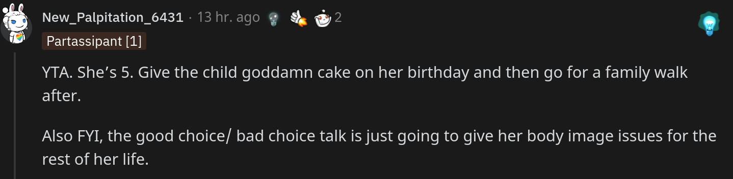 woman tells  year old no cake for birthday