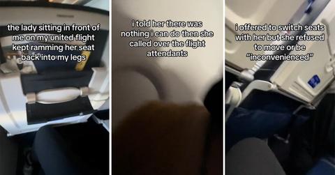 Karen on airplane hitting legs