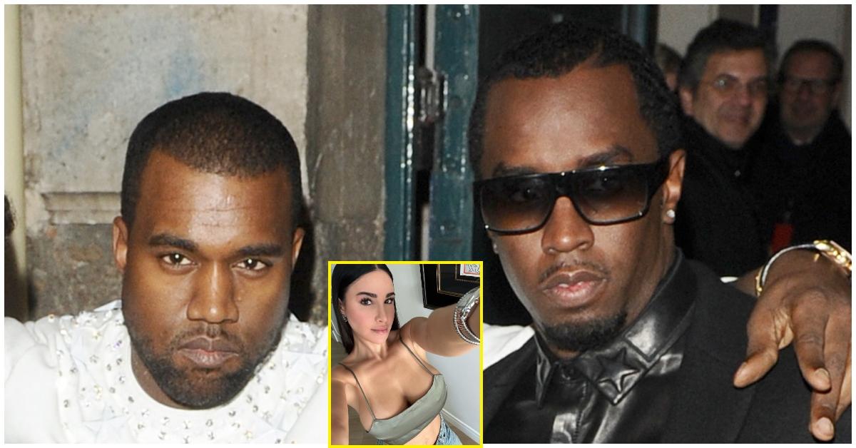 (l-r): Kanye West, Lauren Pisciotta, and Diddy