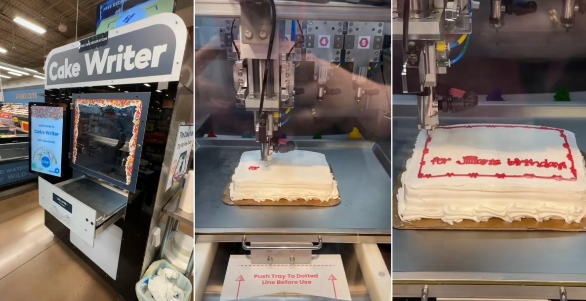 Robot Decorates Birthday Cake at Grocery Store Bakery