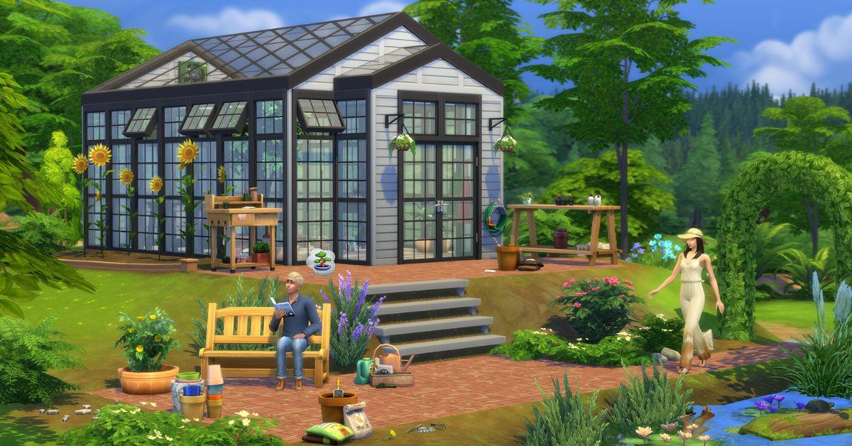 sims relaxing outside of sims 4 greenhouse