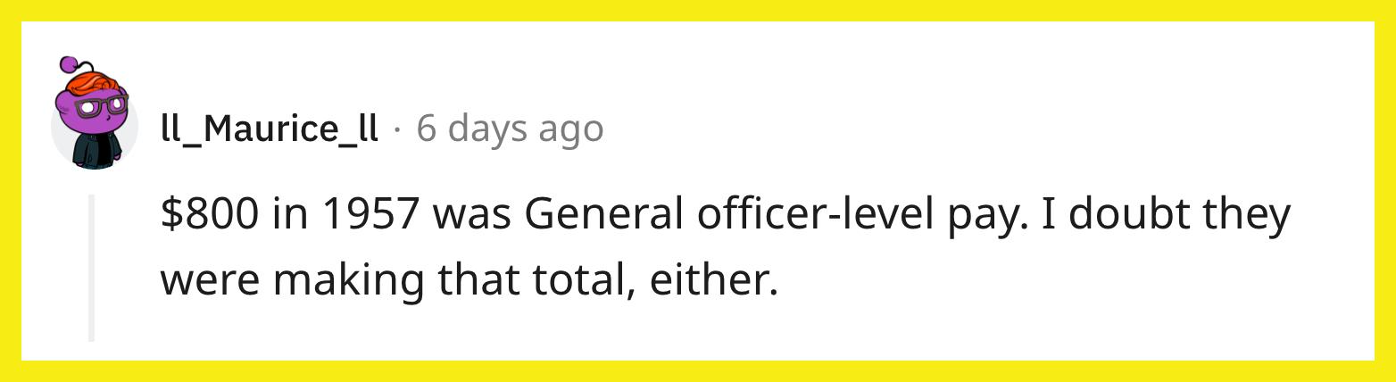 A commenter disagrees with the military disability pay estimate from 1957