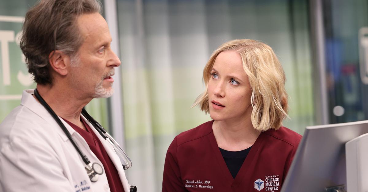 Jessy Schram and Steven Weber in "Chicago Med" Season 7.