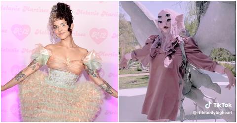 melanie martinez in a puffy dress in 2019, tiktok screenshot of melanie in 2023