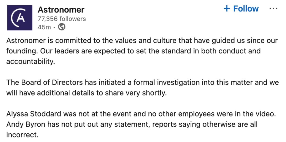 Post from Astronomer LinkedIn