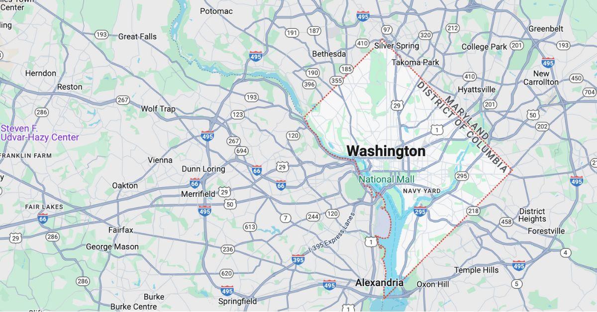 Washington being labeled on Google Maps. 