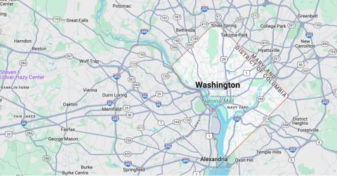 Washington being labeled on Google Maps.