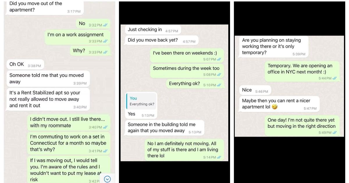 A landlord won't stop texting a tenant asking if she moved without telling him