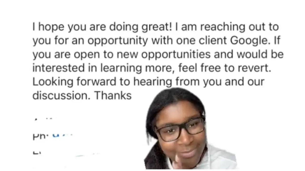 Former Google employee @cedonifrancis and the message she received from the recruiter