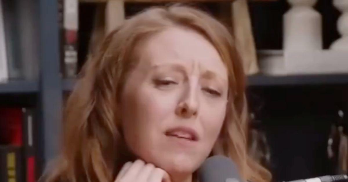 Casey Means talking into a microphone. 