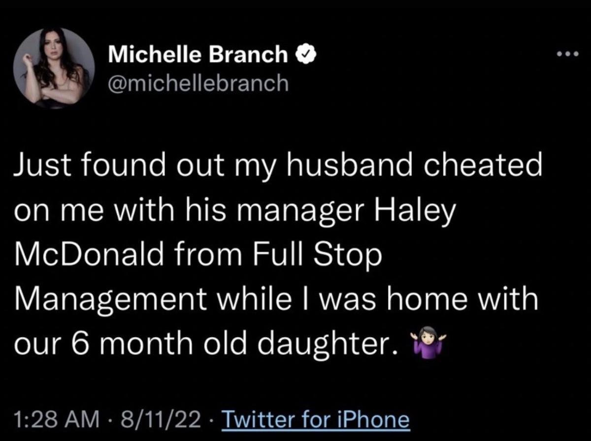 Michelle Branch's since-deleted tweet.