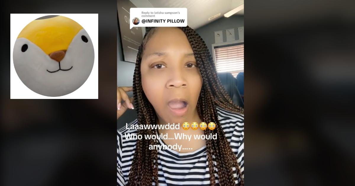 TikToker sharing her reaction after seeing the viral infinity pillow on TikTok.