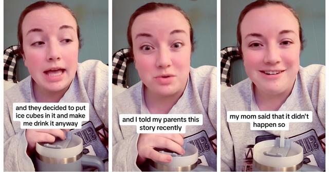 A woman's mom denies making her drink warm milk at dinner during her childhood