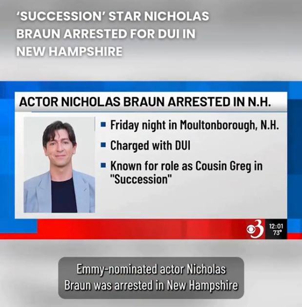 Nicholas Braun arrested on suspicion of DUI