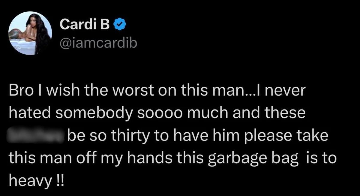 Cardi B tweet about Offset that was deleted