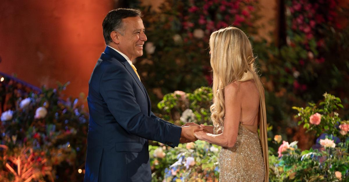 Gil Ramirez meets Joan Vassos during the series premiere of 'The Golden Bachelorette.'