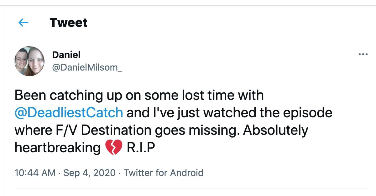 A tweet about the tragedy of F/V Destination