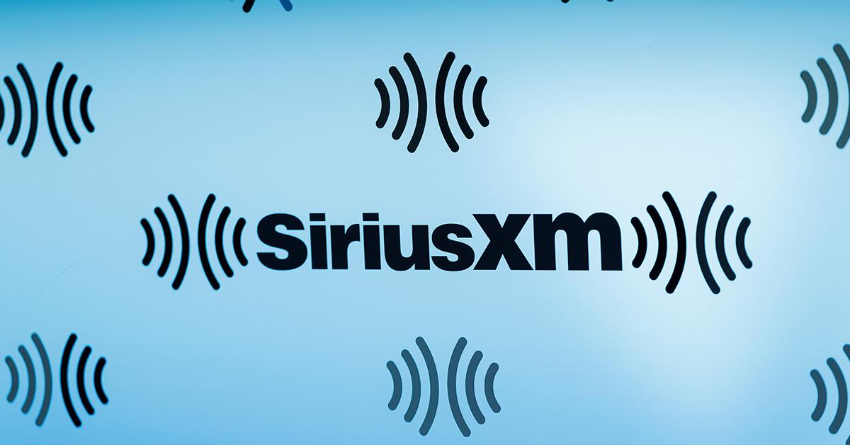 The SiriusXM logo on a wall. 