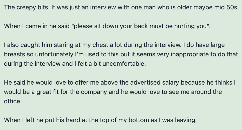 mumsnet am i being unreasonable post about creepy interviewer