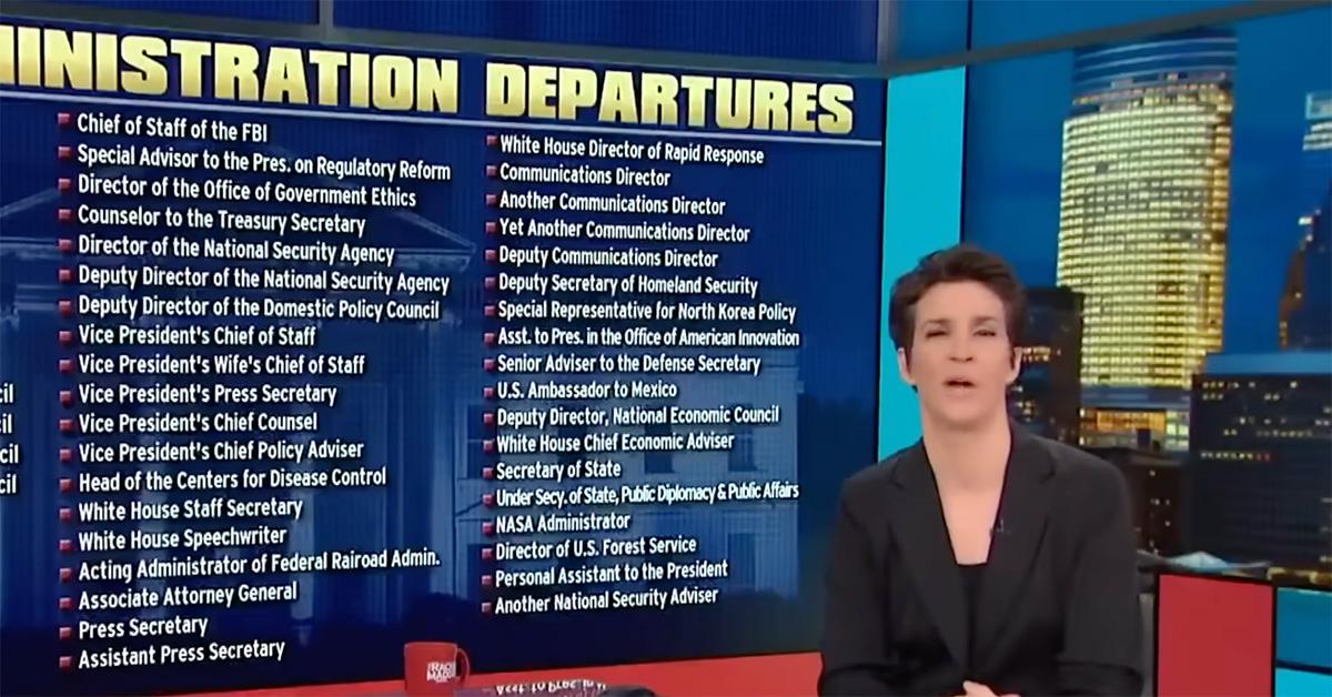 Rachel Maddow hosting her show in 2018. 