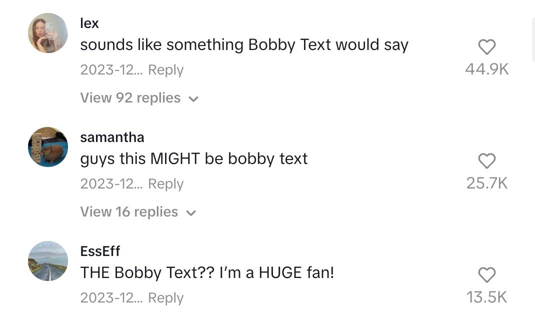 tiktok comment bobby text
