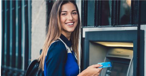 woman withdrawing money at the atm picture id