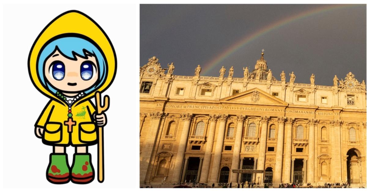 (L-R): Luce the Vatican mascot; St. Peter's Square in Vatican City