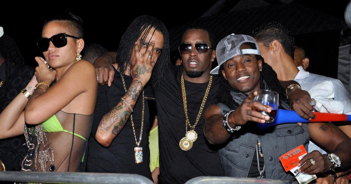 (l-r): Cassie, Diddy's friend, Diddy, one of Diddy's other friends